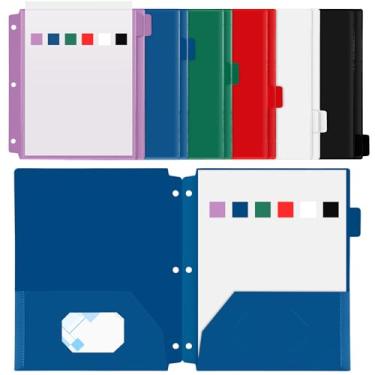 Imagem de Honoson 12 pastas de plástico com bolso frontal transparente, pastas perfuradas clássicas de 3 furos para fichário de 3 anéis, abas cortadas de 1/6 para escritório, sala de aula