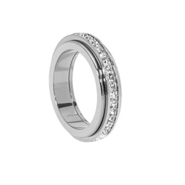 Imagem de xuzhiyuan Anel giratório de aço de titânio, anel fidget de zircônia cúbica eternidade para mulheres e homens, anel giratório para alívio da ansiedade com tamanhos 5-10, joia moderna presente para ela