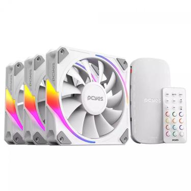Imagem de Kit 3 Coolers 120mm Sangue Frio 3 - LED ARGB - com Controladora - Branco - Pcyes K3ARGBSF3WGBR