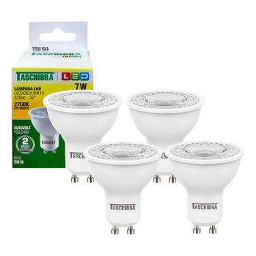 Imagem de Kit 4 Lâmpada Led Dicroica Mr16 Gu10 7w 2700k Luz Quente Bivolt - Tasc