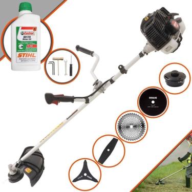 Imagem de Roçadeira Profissional Lateral Kawashima Kw43le À Gasolina 43cc 1,7hp + Faca 2 Pontas + Faca 40 Dentes + Faca 80 Dentes