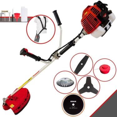 Imagem de Roçadeira Profissional Lateral Kawashima Kw52l À Gasolina 52c 2,5hp + Faca 2 Pontas 330mm + Faca 80 Dentes 255mm + Esco