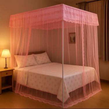 Imagem de Mosquiteiro Palácio com Armação para Cama Casal Box Queen, Cortinado com Abertura Lateral(ROSA)