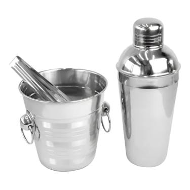 Imagem de Kit Bar Premium 3 Peças em Aço Inox, Coqueteleira 500ml, Balde de Gelo 500ml e Pegador, Design Elegante para Drinks e Coquetéis