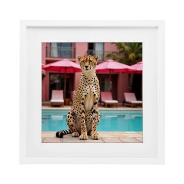 Imagem de Stupell Industries Cheetah Posed at Poolside Poolside Black Framed Print Under Glass, design by Lettered and Lined, 13 x 13