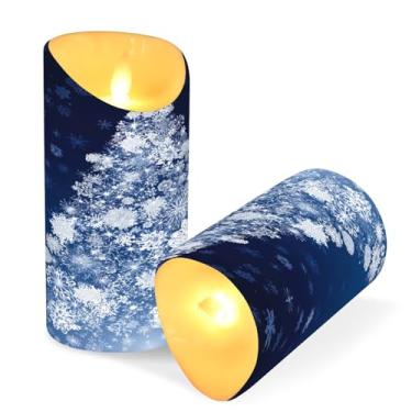 Imagem de ATTX Pacote com 2 velas sem chama, flocos de neve, árvore de Natal, 7,6 cm x 15 cm, com controle remoto e temporizador para casa, casamento, decoração de acampamento #441