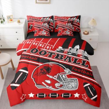 Imagem de Feelyou Conjunto de edredom de futebol americano, 7 peças, tamanho Queen, Tampa para todas as estações, presentes para fãs de futebol americano, cama urbana em uma bolsa com edredom, lençóis, fronhas