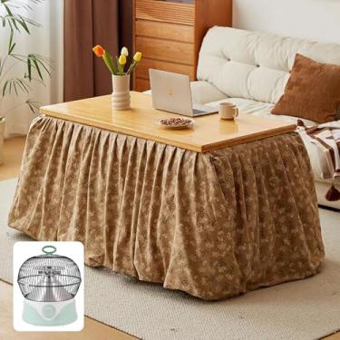 Imagem de Kotatsu Conjunto de mesa de aquecimento, mesa multifuncional, mesa de chá de café futon, conjunto de mesas estilo japonês Kotatsu e Futon, mesa de aquecimento dobrável com aquecedor + cobertor (A)