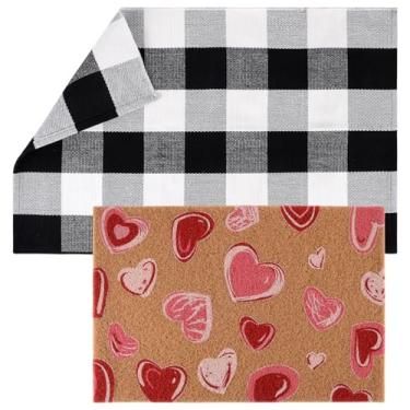 Imagem de Zoketriton 2 peças de tapete de porta de boas-vindas, tapete de boas-vindas preto branco buffalo, xadrez, tapete xadrez em camadas, dia dos namorados, tapete de porta da frente engraçado para entrada