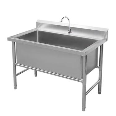 Imagem de Pia de tigela única grande, pia de aço inoxidável independente, pias utilitárias de aço inoxidável, pia industrial de cozinha, pia de lavanderia para cozinha/restaurante/garagens (80 cm/31,5 pol.)