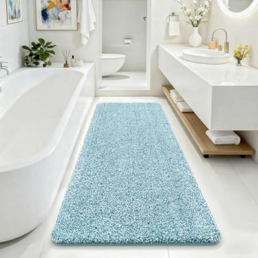 Imagem de ISEAU Tapetes de banheiro 61 x 180 cm, tapete de banho grande de microfibra super absorvente, tapete de chuveiro longo antiderrapante com suporte de TPR, tapete de banho lavável na máquina de pelúcia