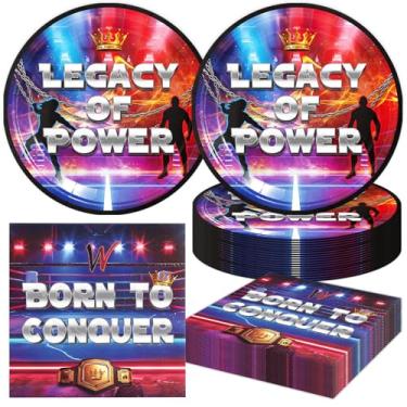 Imagem de VANCIKI 40 peças de decorações de festa de aniversário de luta livre e guardanapos conjunto de suprimentos de festa para 20 convidados