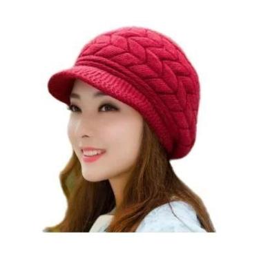 Imagem de Gorro De Inverno Feminino Quente De Lã Tricotada Estilo Retrô Para Esq
