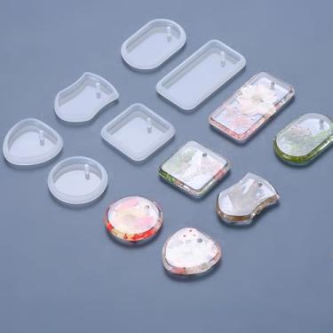 Imagem de Conjunto de 6 moldes de fundição de resina de silicone para pingentes de vários formatos para chaveiros e colares, decoração de flores secas, artesanato DIY