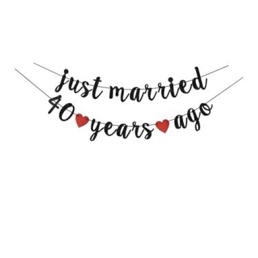 Imagem de SUBOOCA Banner Just Married 40 Years Ago, placa de papel preto para festa de aniversário de casamento feliz 40 anos pendurada suprimentos guirlandas pano de fundo
