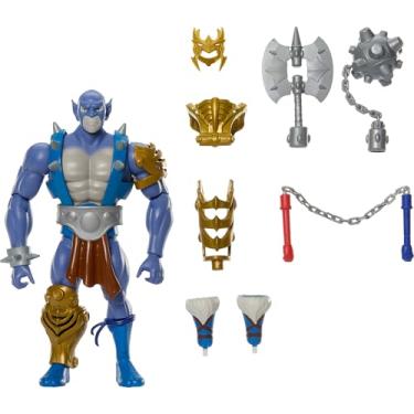 Imagem de Masters of the Universe Origins & ThunderCats Figura de ação articulada de 14 cm da Panthro, cruzamento dos anos 80, brinquedo com armadura intercambiável, maça, machado e banda desenhada em miniatura