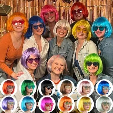 Imagem de Peruca Curta Colorida Neon Bobo De Fibra Sintética Para Festa, Hallowe