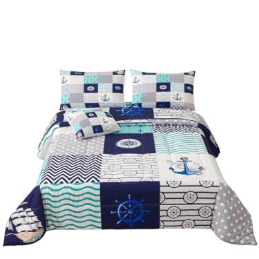 Imagem de Namoxpa Conjunto de edredom com 6 peças, estampa azul 3D, decoração de 6 peças com edredom, lençol de cima, lençol de elástico, fronha, tamanho Queen