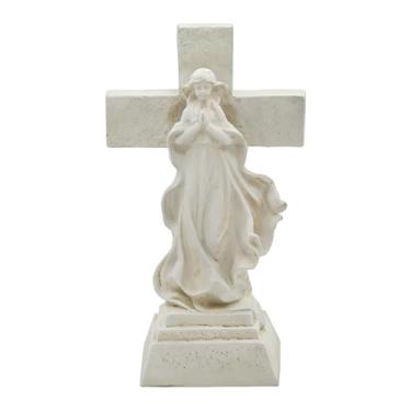 Imagem de predolo Luminária solar de jardim com cruz da Virgem Maria, estátua católica, presente de condolências, decoração para casa, figura em oração, lâmpada externa