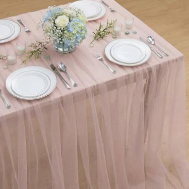 Imagem de Horaldaily Toalha de mesa de gaze Dusty Rose retangular de 152 × 300 cm, toalha de mesa de queijo de gaze, capa de queijo rústica boho para festa de casamento, chá de bebê, decoração de casa