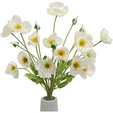 Imagem de 5 Pacote de Flores Papoula Artificiais com Caule Seda Bouquet Decoração Casa Mesa Arranjo Casamento e Festa