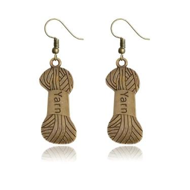 Imagem de Dreuyet Brincos de pérola de tricô para mulheres, agulhas temáticas de tricô prateadas exclusivas e brincos de crochê com pingente de bola de fio para amantes de tricô, joias, presente, Medium, Zinco