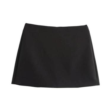 Imagem de Saia sólida de cintura alta para mulheres moda zíper lateral shorts fe