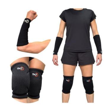 Imagem de Kit Vôlei TM7 Joelheira Pro + Manguito Curto Brac Preto, M