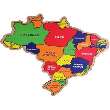 Imagem de Quebra-Cabeça Mapa do Brasil em Madeira, Estados e Regiões Coloridos, Educativo, 25cm, Puzzle Geográfico, Volta às aulas, Geografia