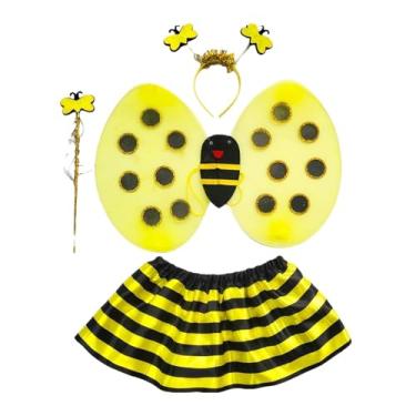 Imagem de simhoa Kit de Fantasia de Abelha Infantil: Asas de Abelha, Antena, Tiara, Saia, Varinha Mágica - Artigos para Festa, Style a