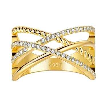 Imagem de Anel Feminino De Prata 925 Dourado Com Zircônia Estrela E Lua Joia De 