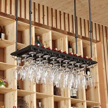 Imagem de SGeneE Rack de vinho pendurado rack de vinho de altura ajustável rack industrial vintage bar balcão de vidro suporte de garrafa de vinho metal preto 120 * 35 cm