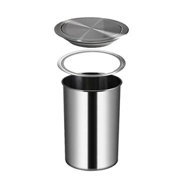 Imagem de Caixotes de lixo, lata de lixo de aço inoxidável bancada embutida com tampa flip, lixeira escovada embutida com cobertura rotativa de 360 graus, para cozinha restaurante/S/L/a