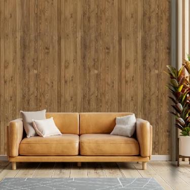 Imagem de Papel de parede espesso efeito de grão de madeira impermeável autoadesivo adesivo para sala de estar, escritório, quarto e sala de jantar, grão de madeira amarela manchada 44 * 500 cm