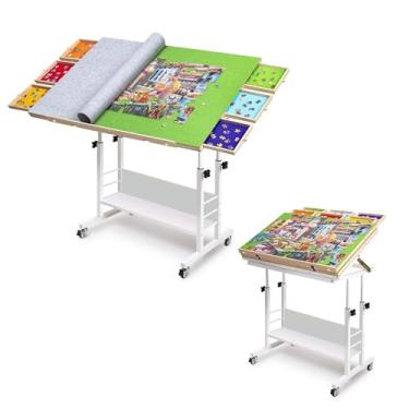 Imagem de Tektalk Mesa de quebra-cabeça dobrável com ajuste de ângulo e altura, placa de quebra-cabeça com 2 almofadas de feltro e 6 gavetas de classificação, equipada com 4 rolos para quebra-cabeça de 2000