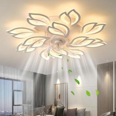 Imagem de Ventoinhas de teto de 88 cm com luzes, ventilador de teto moderno com luzes e controle remoto, ventilador de teto regulável, ventilador de teto de perfil baixo, lâminas reversíveis de 6 velocidades