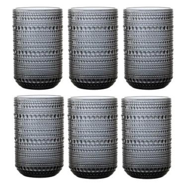 Imagem de Jogo C/ 6 Copos de Vidro Pérola Cinza Titânio 460ml Luxo Bebidas Água 