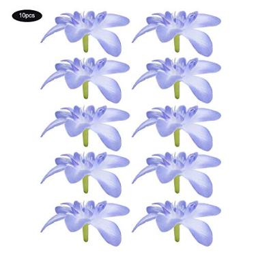 Imagem de Cabeças de flores de orquídea artificiais, 10 peças de pano de seda, flores falsas realistas para casamento, decoração de guirlanda de noiva, azul vermelho verde leite branco (Azul)