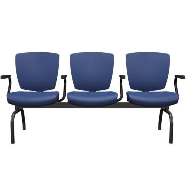 Imagem de Cadeira Longarina 3 Lugares Aeroporto Recepção Preto Baixa Flexi P03 Vinil Azul - Lyam