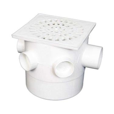 Imagem de Caixa Sifonada Quadrada 150x150x75mm Pvc Branca - 3 Saídas - Grelha Quadrada - Sifão Pvc