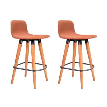 Imagem de Kit 2 Banquetas Baixas Linea Aço Preto para Cozinha Ilha Gourmet Conjunto Casa - Terracota Assento