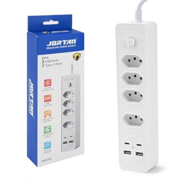 Imagem de Filtro de Linha Premium 2500W com 5 Tomadas 3 Pinos, 2 USB e 2 USB-C, Cabo Branco Longo, Botão Liga/Desliga, Proteção Elétrica – Extensão Ideal para Casa, Escritório e Eletrônicos K52