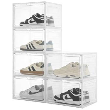 Imagem de kimitimi Caixas de armazenamento de sapatos extragrande, pacote com 6, de plástico transparente com portas magnéticas – organizador de vitrine e recipiente de tênis comporta sapatos tamanho 12