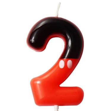 Imagem de Velas de bolo de aniversário com números pretos e vermelhos, decoração de cupcake de bolinhas brancas para meninos e meninas, suprimentos de decoração de festa de aniversário com tema de desenho