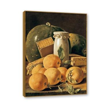 Imagem de NHLDZYH Moldura de Teca. Arte de parede vintage - natureza morta com frutas - quadro de tela de estilo clássico - pintura de natureza morta com moldura decorativa. D56. 30 x 42 cm.