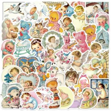 Imagem de Pacote de adesivos vintage para bebês, 50 unidades, retrô, fofo para b