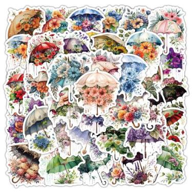 Imagem de Adesivos, guarda-chuva floral, 50 peças de vinil impermeável para meni