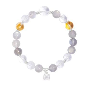 Imagem de Pulseira branca de cristal e cinza Moonstone em prata 925 feminina - Y