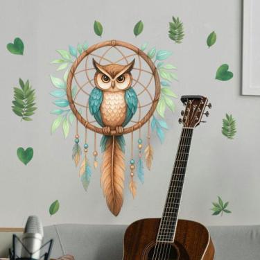 Imagem de Adesivos de parede Owl Dreamcatcher Bohemian Feather Leaves PVC - yiwe