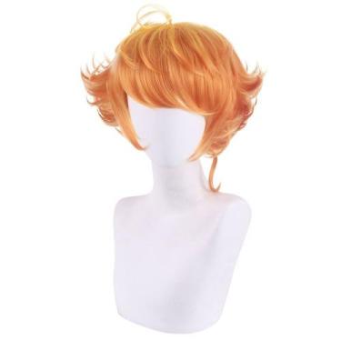 Imagem de Peruca de cosplay curta e fofa laranja de 40 cm sintética resistente a